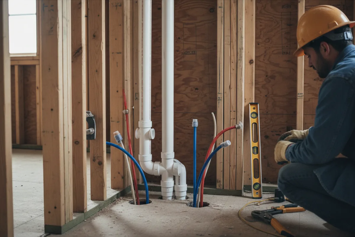 Drain and supply rough-in during Sump Pump Repair in New Trenton